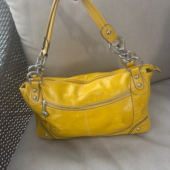 Kathy Van Zeeland Mustard Shoulder Bag with Silver Accents!NWOT! - Picture 9 of 10